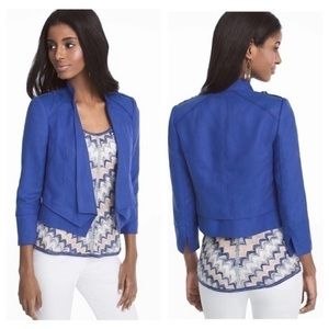 White House Black Market Ultra Marine Blue Open Bracelet Sleeve Linen Jacket 4